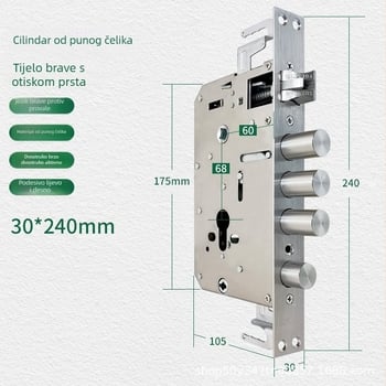 6068 Tijelo zaključavanja s otiskom prsta, 304 nehrđajući čelik, GB standard, dvostruki bravu i brzi rad, pametan dverni cilindar