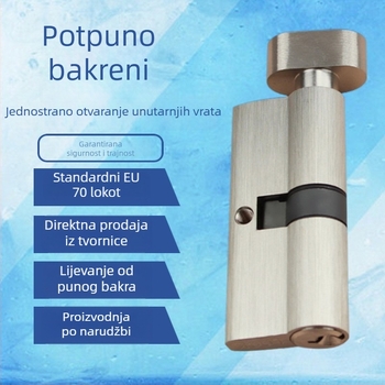 Veliki bakreni cilindar za unutarnja vrata, bakreni dijelovi brave, europski standard 70 mm