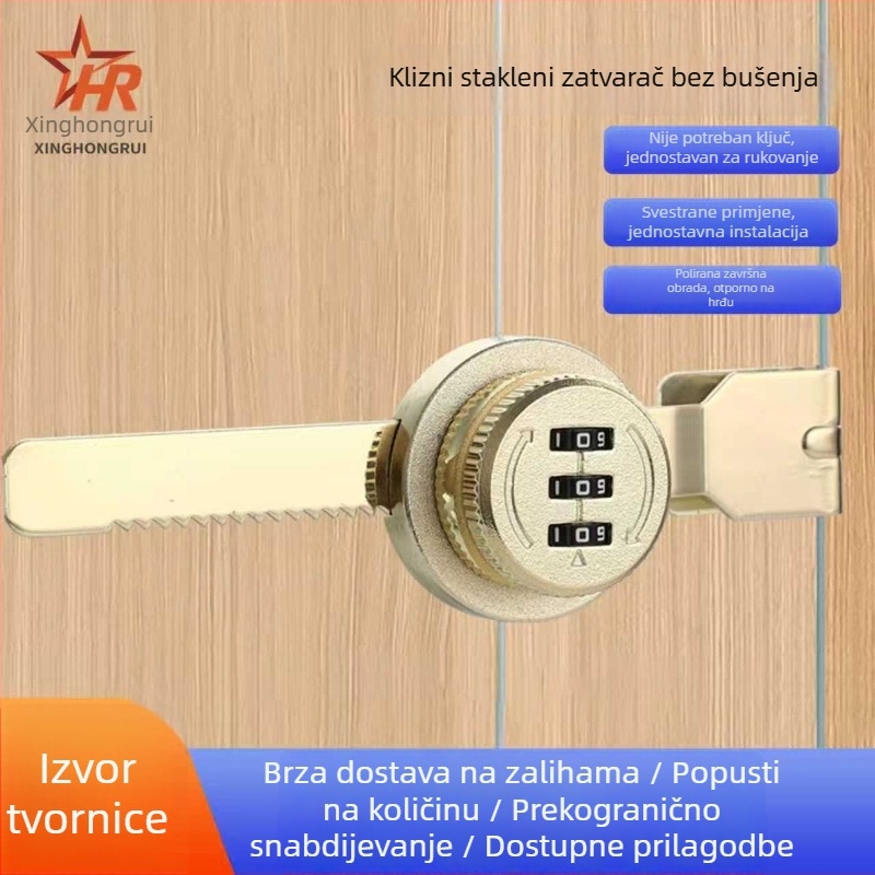 Kombinacijska brava bez bušenja za staklena i aluminijska vrata, klizna brava za ormariće i izložbene vitrine