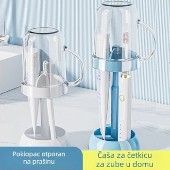 Set za njegu usne: čaša za ispiranje usta, čaša za četkicu, kutija za pohranu, zidni držač za električnu četkicu i držač za četkice — studentski dom