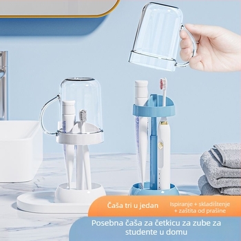 Set za njegu usne: čaša za ispiranje usta, čaša za četkicu, kutija za pohranu, zidni držač za električnu četkicu i držač za četkice — studentski dom