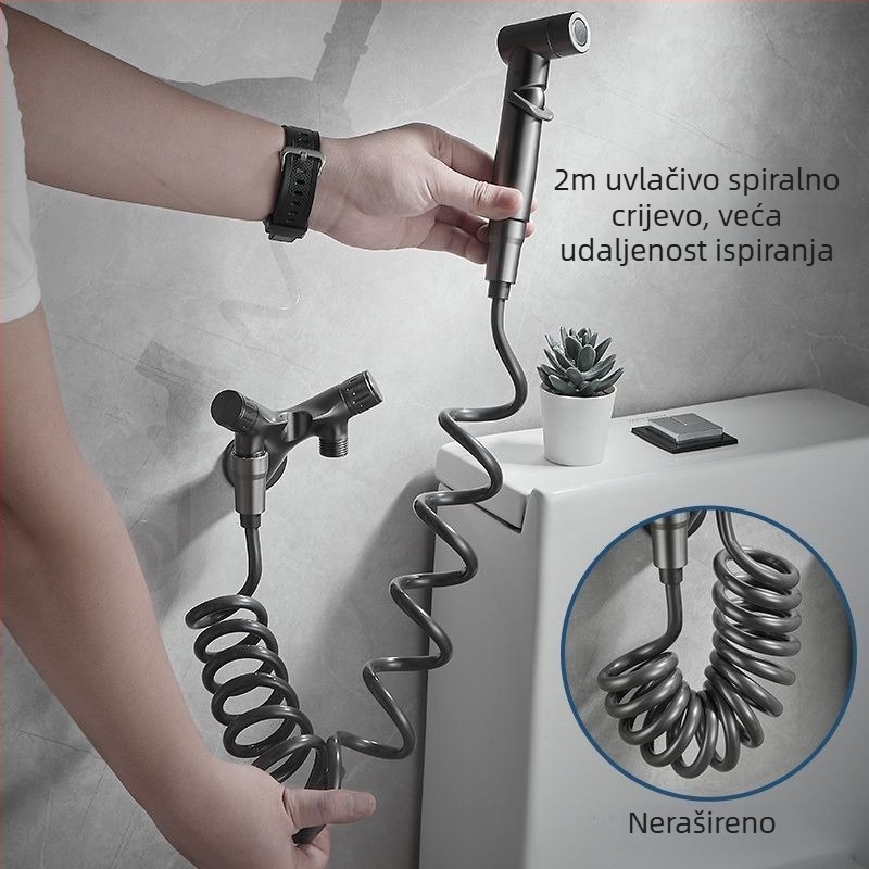 Cjeloviti bakreni tuš-pistolj za WC s kutnim ventilom i tlakom mlaznice – kućni kupaonski set