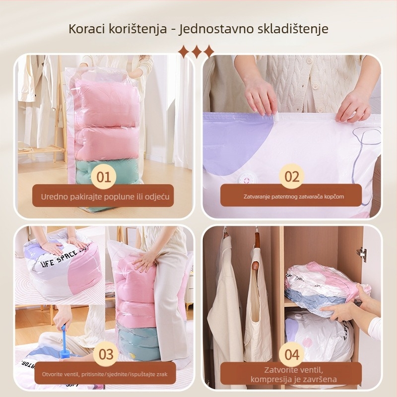 Vakuumska kompresijska vreća za odjeću, deke i jakne s perjem, trodimenzionalni dizajn, bez pumpe, debeli spremnik za pohranu.