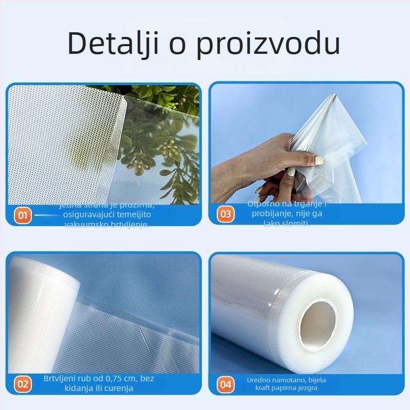Set vaku vrećica: rola filma, kompozitne zaptivne vrećice, kompresijske vrećice, vakuumske vrećice za hranu