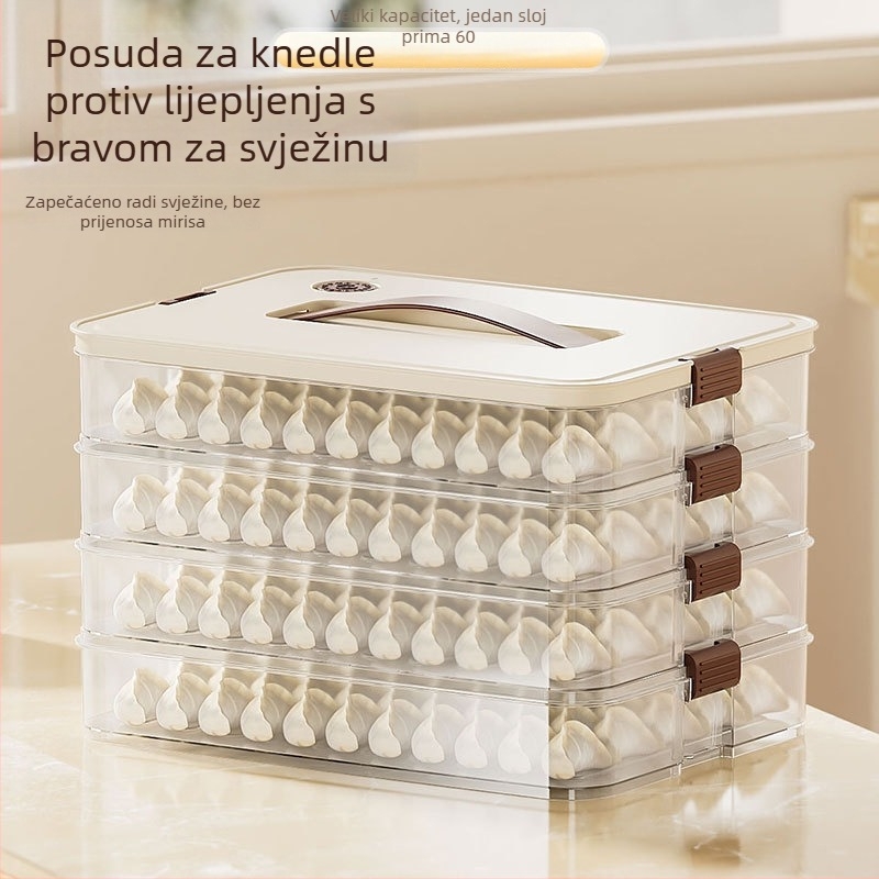 Plastična kutija za čuvanje knedli, prozirna s poklopcem, prikladna za zamrzavanje, kuhinjsko skladište