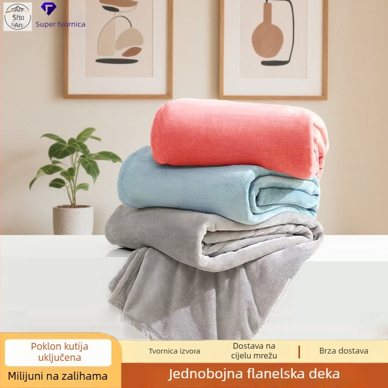 Jushuan flanel deka za kauč — jesen-zima, debela i topla, jacquard uzorak, jednobojna, deka za odmor u uredu