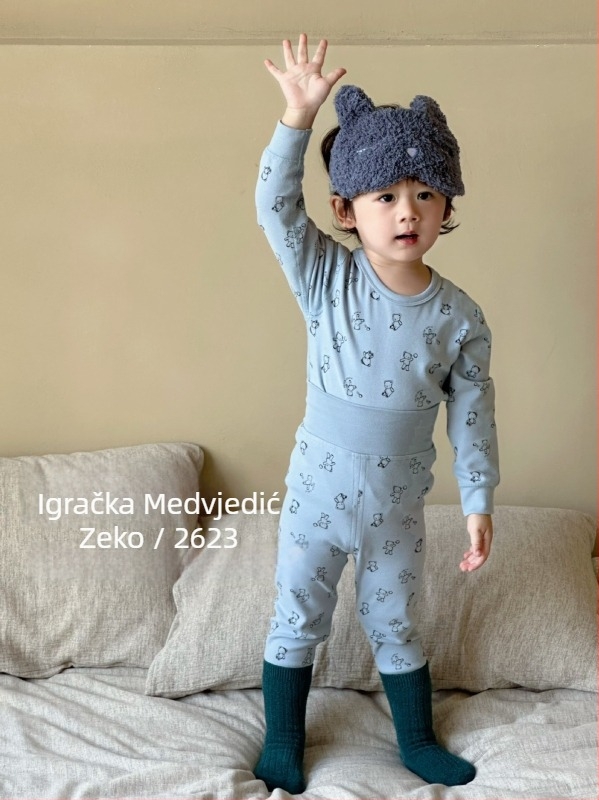 Dječji termalni set za jesen i zimu, 100% pamuk, elastični gornji i donji dio, odvojeni set, visoki pojas za zaštitu trbuha, bezšivne pidžame