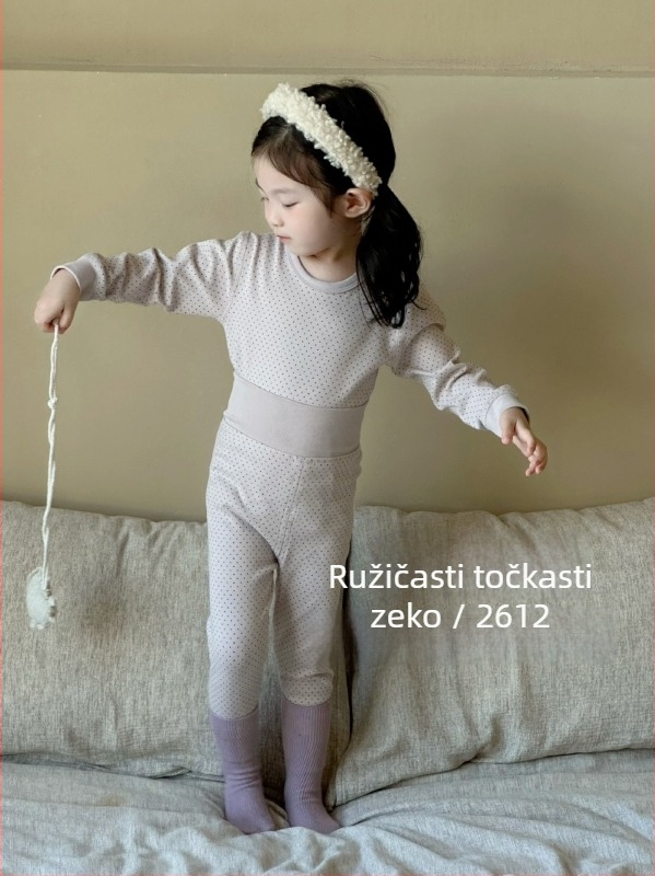 Dječji termalni set za jesen i zimu, 100% pamuk, elastični gornji i donji dio, odvojeni set, visoki pojas za zaštitu trbuha, bezšivne pidžame