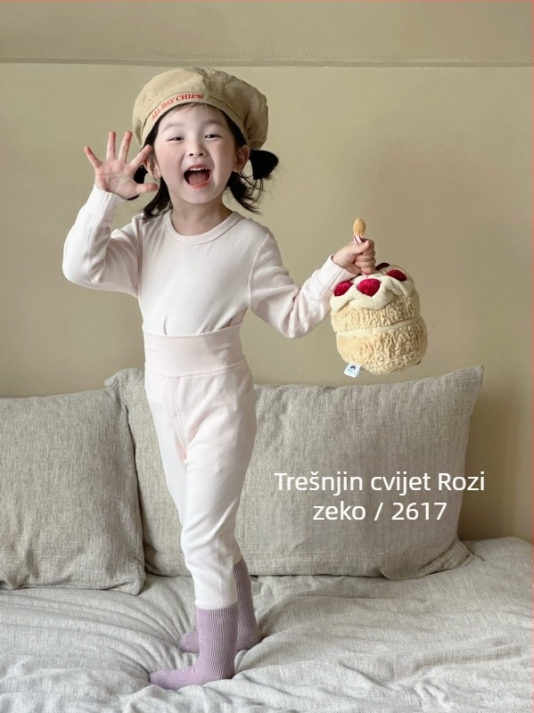Dječji termalni set za jesen i zimu, 100% pamuk, elastični gornji i donji dio, odvojeni set, visoki pojas za zaštitu trbuha, bezšivne pidžame