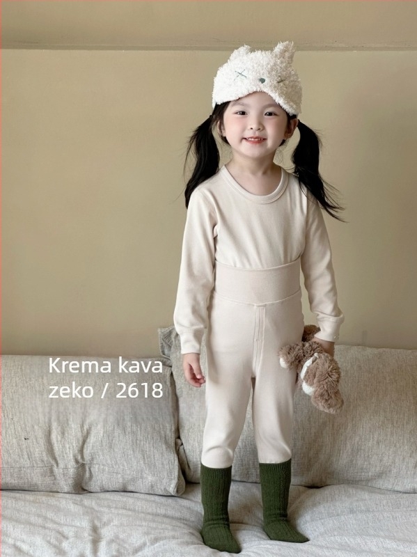 Dječji termalni set za jesen i zimu, 100% pamuk, elastični gornji i donji dio, odvojeni set, visoki pojas za zaštitu trbuha, bezšivne pidžame