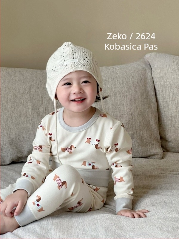 Dječji termalni set za jesen i zimu, 100% pamuk, elastični gornji i donji dio, odvojeni set, visoki pojas za zaštitu trbuha, bezšivne pidžame
