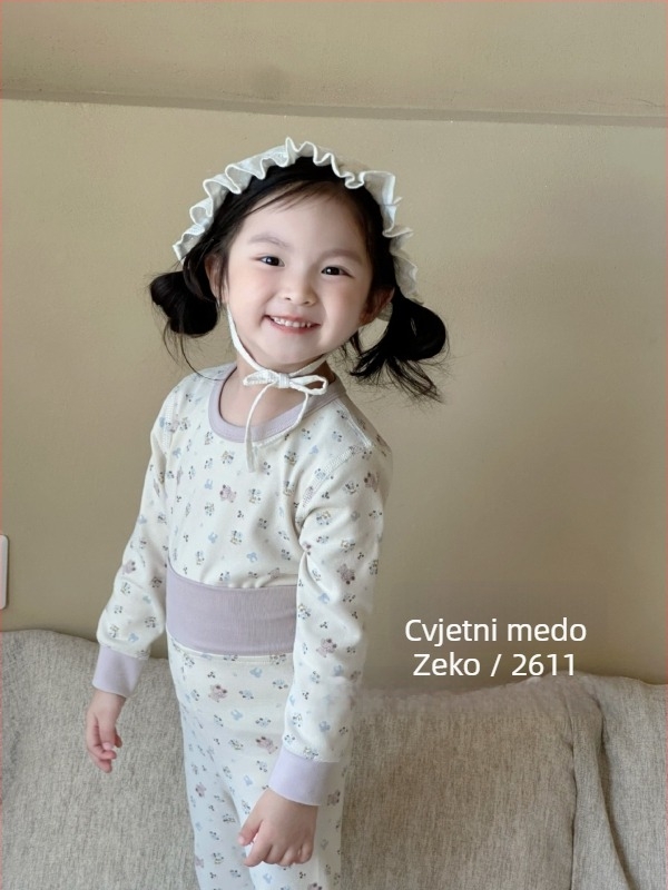 Dječji termalni set za jesen i zimu, 100% pamuk, elastični gornji i donji dio, odvojeni set, visoki pojas za zaštitu trbuha, bezšivne pidžame