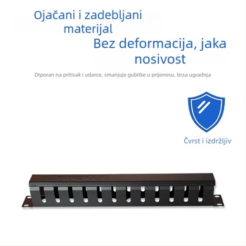 1U metalni organizator kablova za 19-inčne rackove, 24 odjeljaka, horizontalno upravljanje kabelima