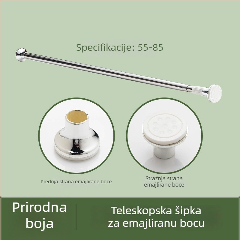Prilagodljiva teleskopka šipka za tuš zavjesu, bez bušenja, univerzalna, od nehrđajućeg čelika s elektropliranim emajl završetkom.