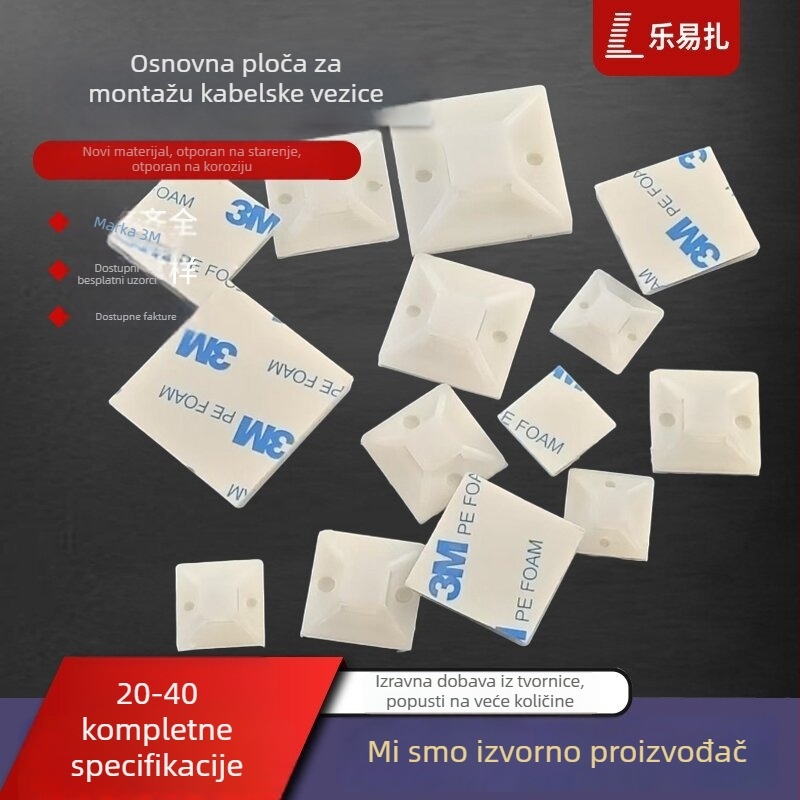 Ljepljivi držač za kabelske vezice s vakuum bazom za upravljanje kabelima, 20x20 mm