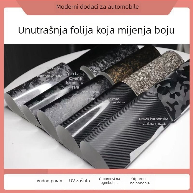 Folia za promjenu boje automobila s mat karbon vlaknastim završetkom i sjajnim crnim unutarnjim akcentima za krov, retrovizor i karoseriju