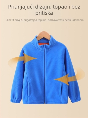 Dječja jakna s flis podstavom, debela podstava, stojeći ovratnik, dugi rukavi, jednobojna