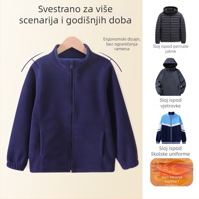 Dječja jakna s flis podstavom, debela podstava, stojeći ovratnik, dugi rukavi, jednobojna