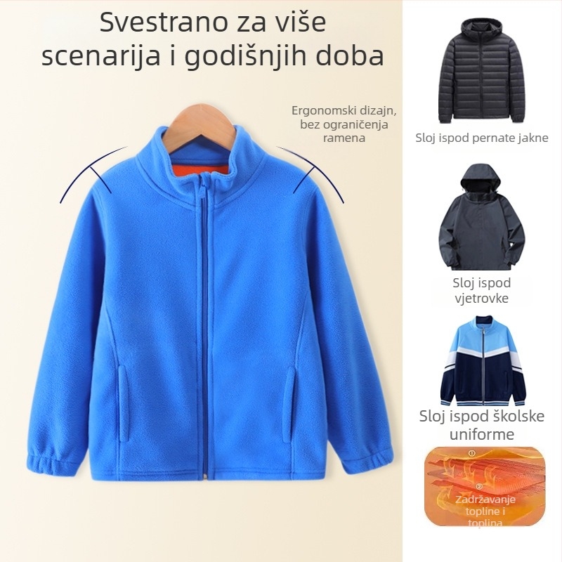 Dječja jakna s flis podstavom, debela podstava, stojeći ovratnik, dugi rukavi, jednobojna