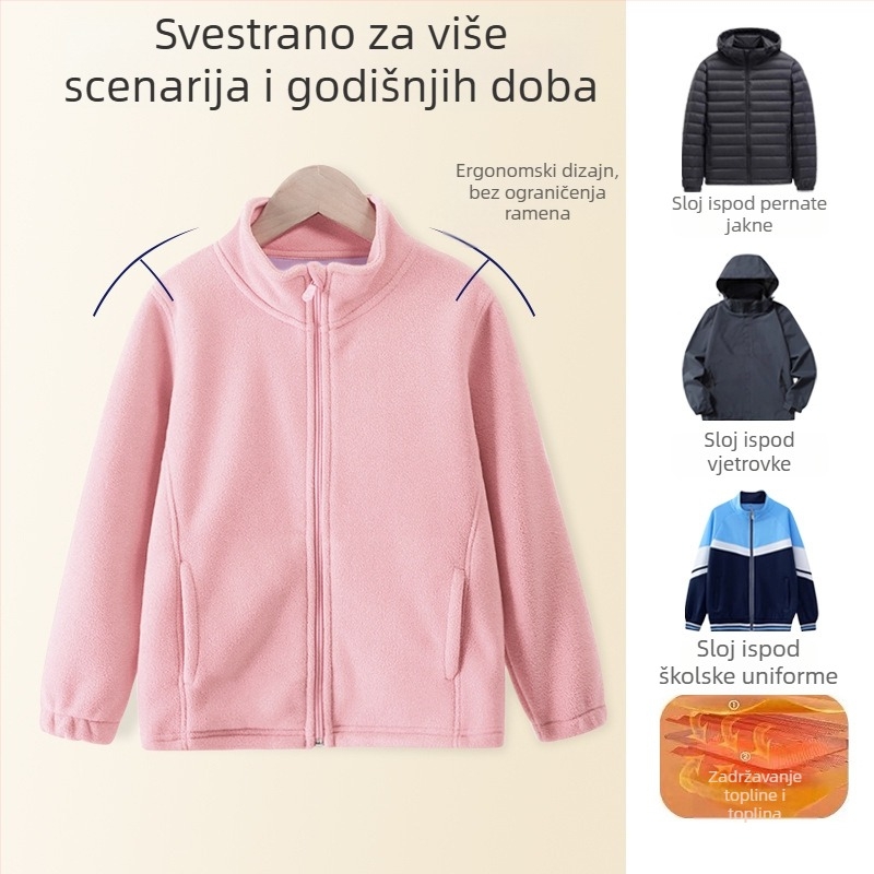 Dječja jakna s flis podstavom, debela podstava, stojeći ovratnik, dugi rukavi, jednobojna