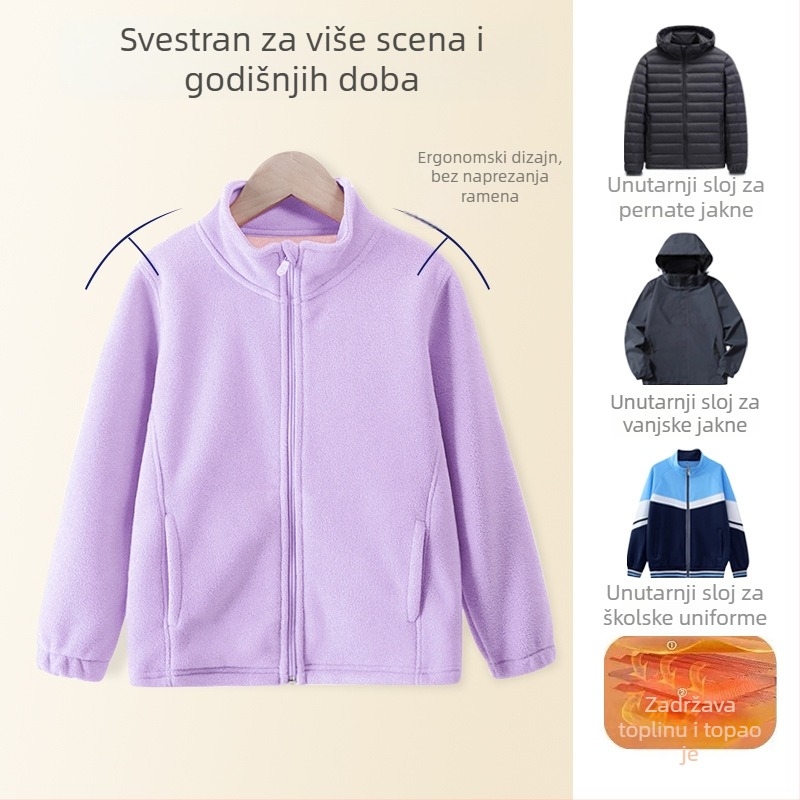 Dječja jakna s flis podstavom, debela podstava, stojeći ovratnik, dugi rukavi, jednobojna
