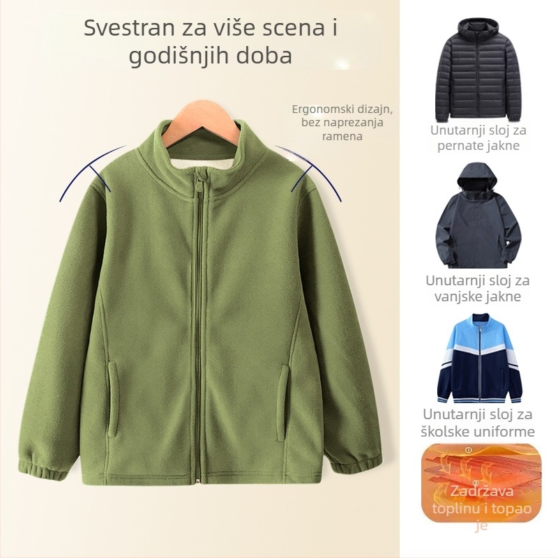 Dječja jakna s flis podstavom, debela podstava, stojeći ovratnik, dugi rukavi, jednobojna