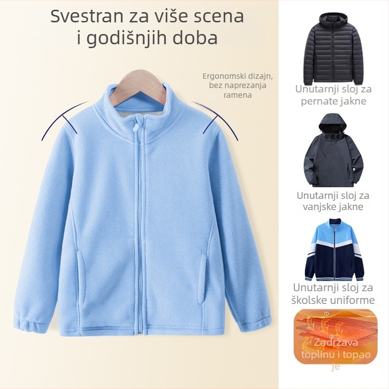 Dječja jakna s flis podstavom, debela podstava, stojeći ovratnik, dugi rukavi, jednobojna