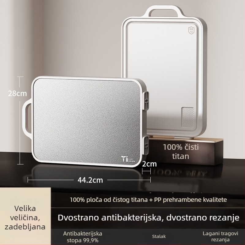 Titanijska daska za rezanje, dvostruka, antibakterijska i protiv plijesni, za rezanje sirove i kuhane hrane i kostiju