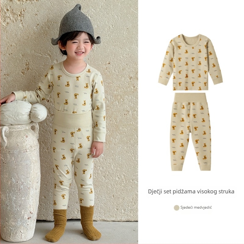 Topli pamučni set pidžama za djecu, jesen-zima, za dječake i djevojčice, uzrast 3–8 godina