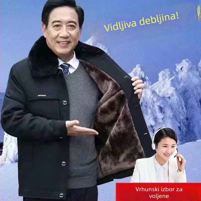 Muška zimska jakna s flis podstavom, debela, s ovratnikom, zatvaračem na prednjem dijelu, bez kapulje