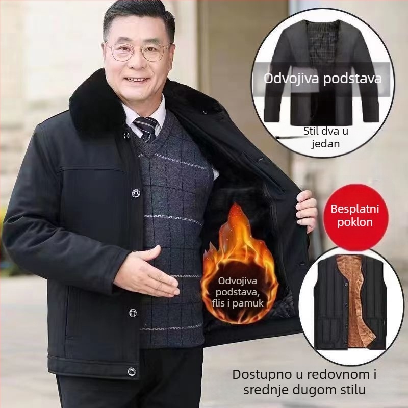 Muška zimska jakna s flis podstavom, debela, s ovratnikom, zatvaračem na prednjem dijelu, bez kapulje