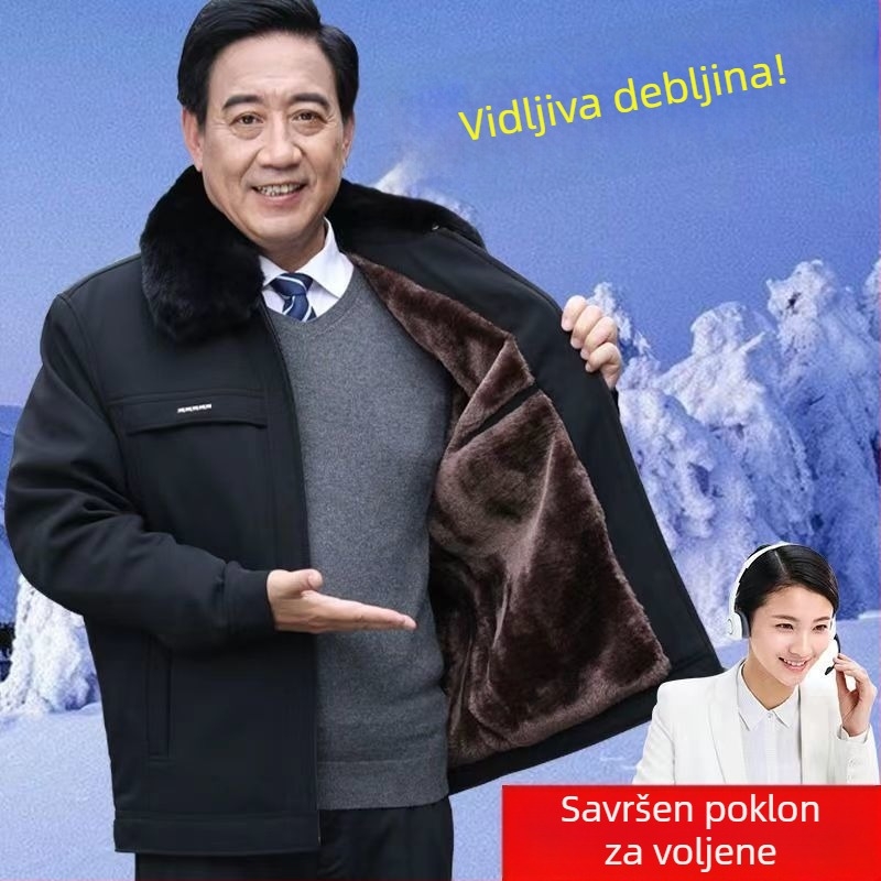 Muška zimska jakna s flis podstavom, debela, s ovratnikom, zatvaračem na prednjem dijelu, bez kapulje