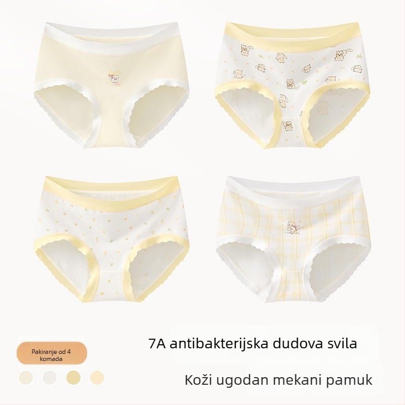 Dječje pamučne gaćice za djevojčice, Klasa A, 9–12 godina, jesen-zima, srednja visina struka, udobne donje rublje koje se ne stežu