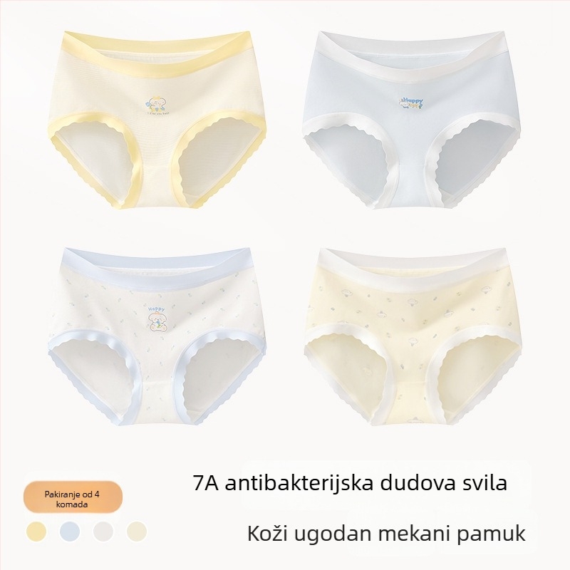 Dječje pamučne gaćice za djevojčice, Klasa A, 9–12 godina, jesen-zima, srednja visina struka, udobne donje rublje koje se ne stežu