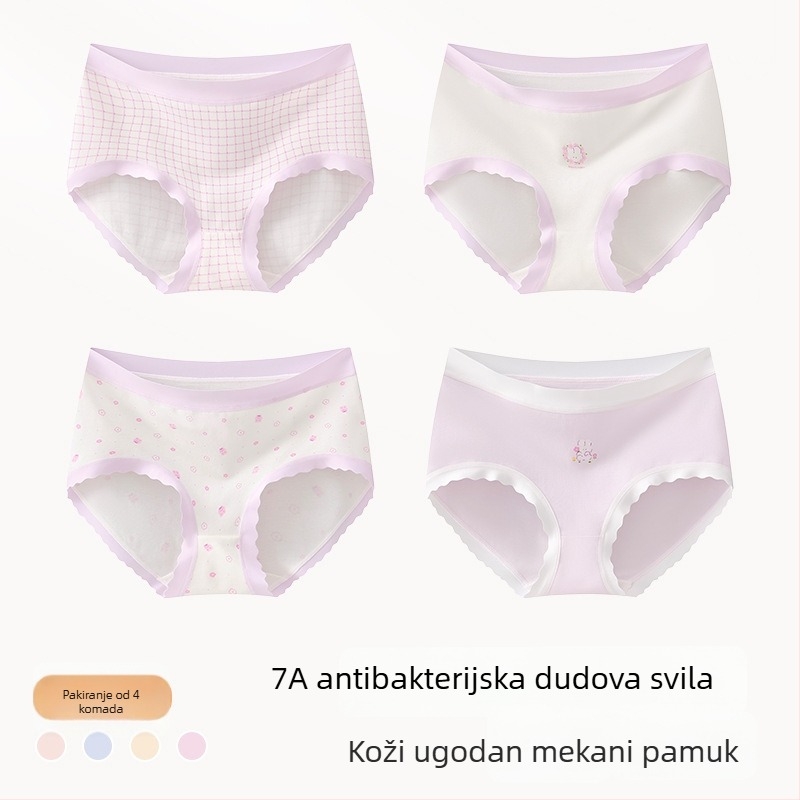 Dječje pamučne gaćice za djevojčice, Klasa A, 9–12 godina, jesen-zima, srednja visina struka, udobne donje rublje koje se ne stežu