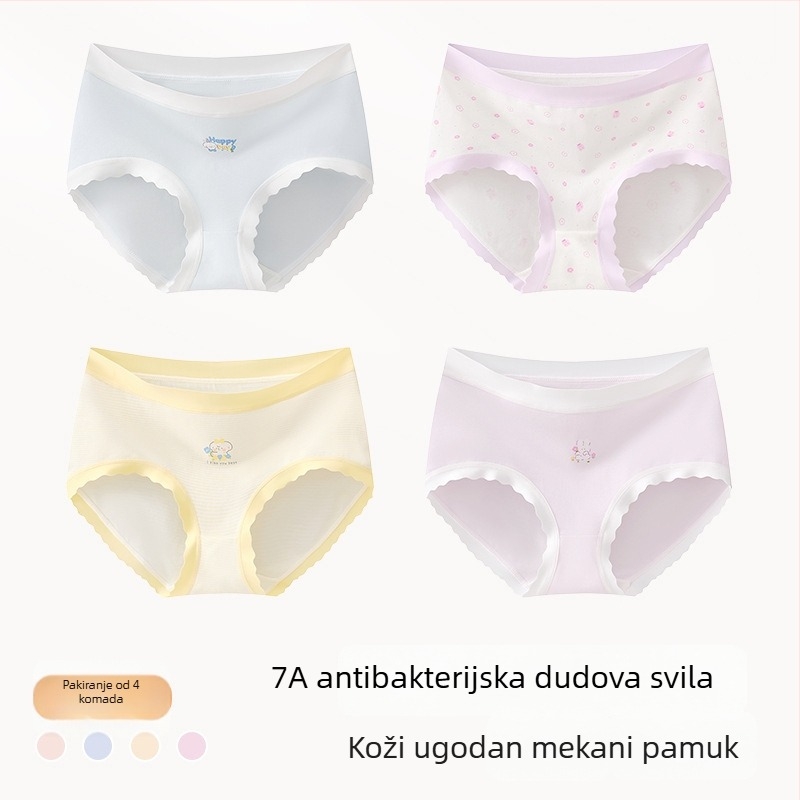 Dječje pamučne gaćice za djevojčice, Klasa A, 9–12 godina, jesen-zima, srednja visina struka, udobne donje rublje koje se ne stežu