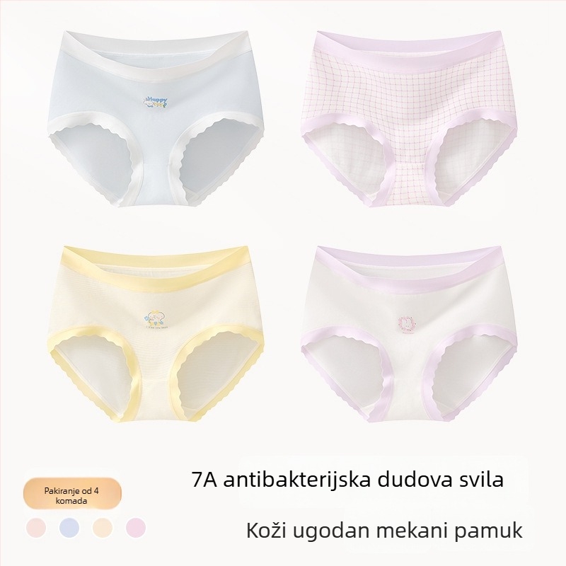 Dječje pamučne gaćice za djevojčice, Klasa A, 9–12 godina, jesen-zima, srednja visina struka, udobne donje rublje koje se ne stežu