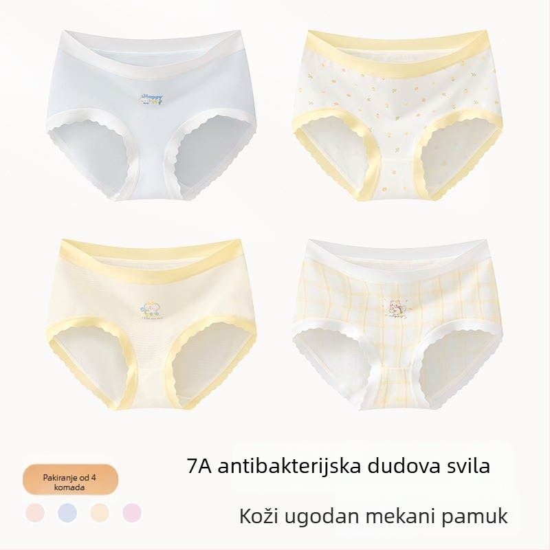 Dječje pamučne gaćice za djevojčice, Klasa A, 9–12 godina, jesen-zima, srednja visina struka, udobne donje rublje koje se ne stežu