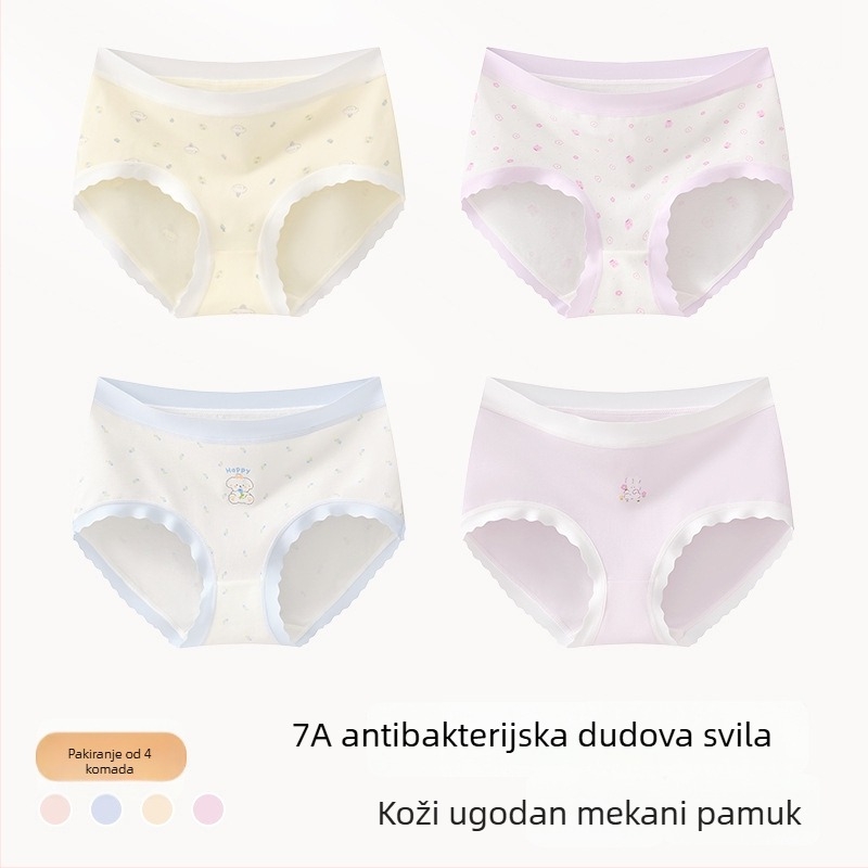 Dječje pamučne gaćice za djevojčice, Klasa A, 9–12 godina, jesen-zima, srednja visina struka, udobne donje rublje koje se ne stežu