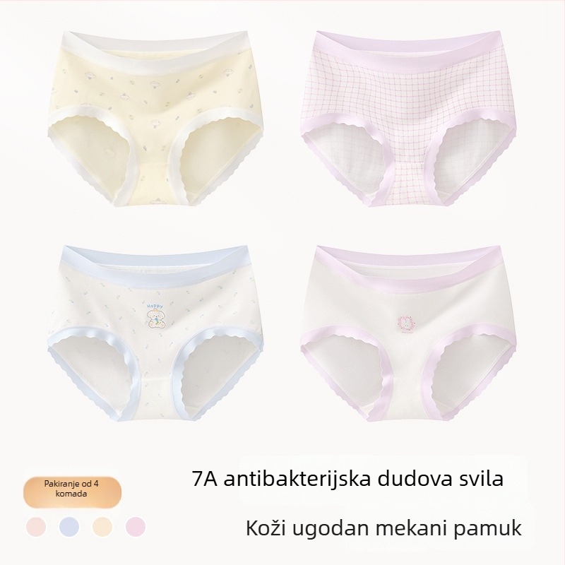 Dječje pamučne gaćice za djevojčice, Klasa A, 9–12 godina, jesen-zima, srednja visina struka, udobne donje rublje koje se ne stežu