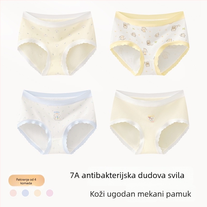 Dječje pamučne gaćice za djevojčice, Klasa A, 9–12 godina, jesen-zima, srednja visina struka, udobne donje rublje koje se ne stežu