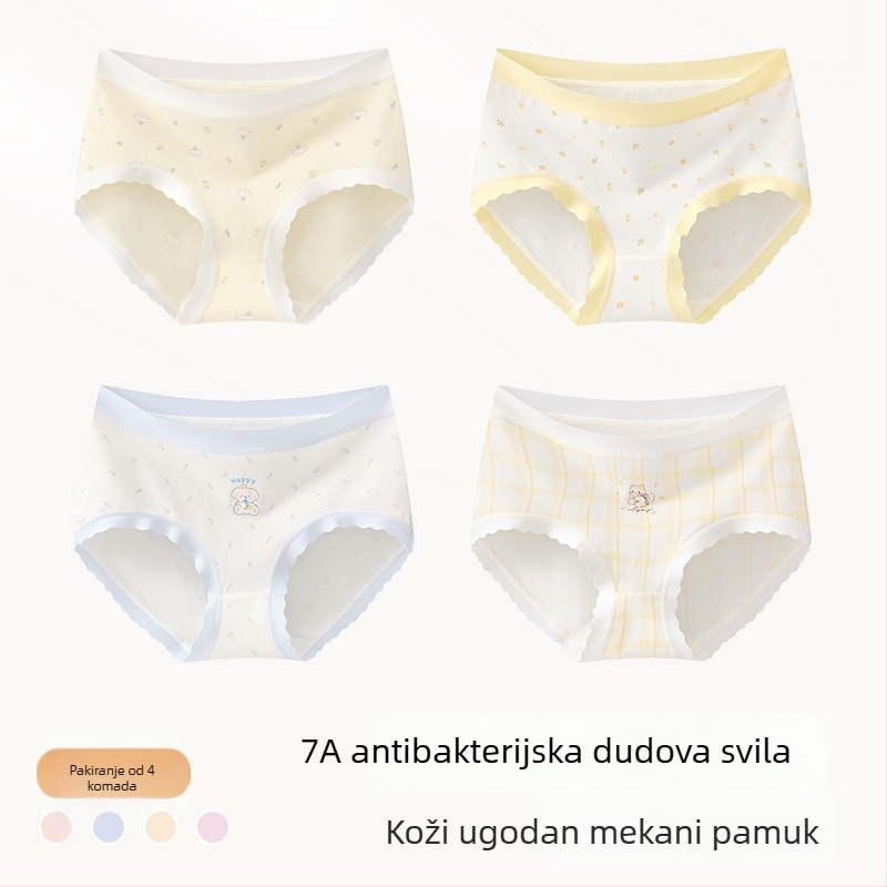 Dječje pamučne gaćice za djevojčice, Klasa A, 9–12 godina, jesen-zima, srednja visina struka, udobne donje rublje koje se ne stežu