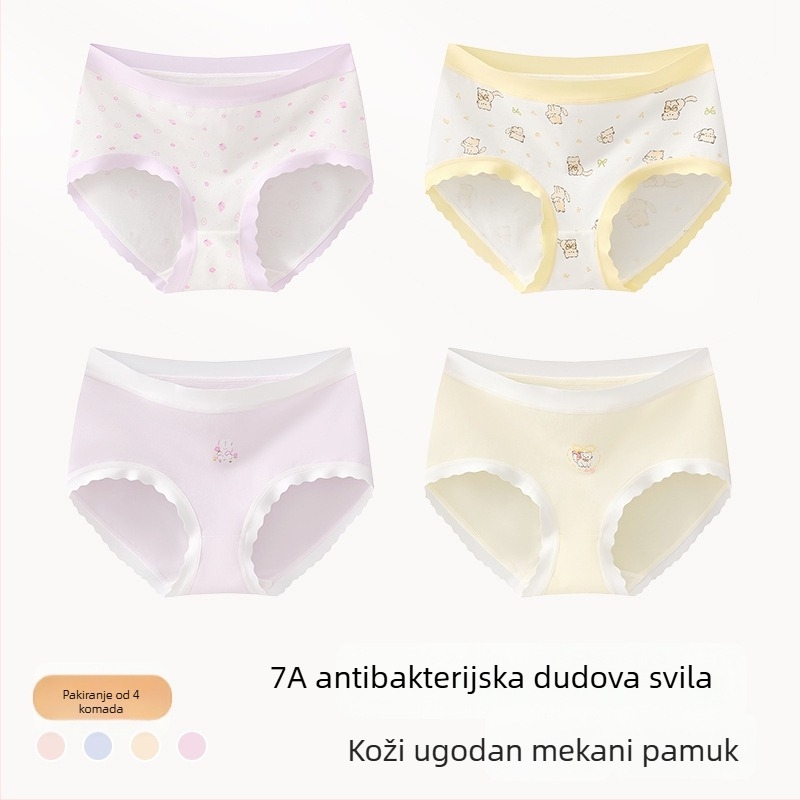 Dječje pamučne gaćice za djevojčice, Klasa A, 9–12 godina, jesen-zima, srednja visina struka, udobne donje rublje koje se ne stežu
