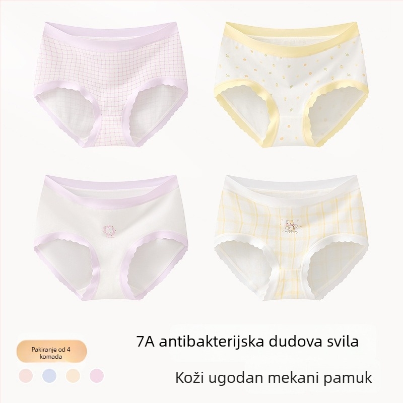Dječje pamučne gaćice za djevojčice, Klasa A, 9–12 godina, jesen-zima, srednja visina struka, udobne donje rublje koje se ne stežu