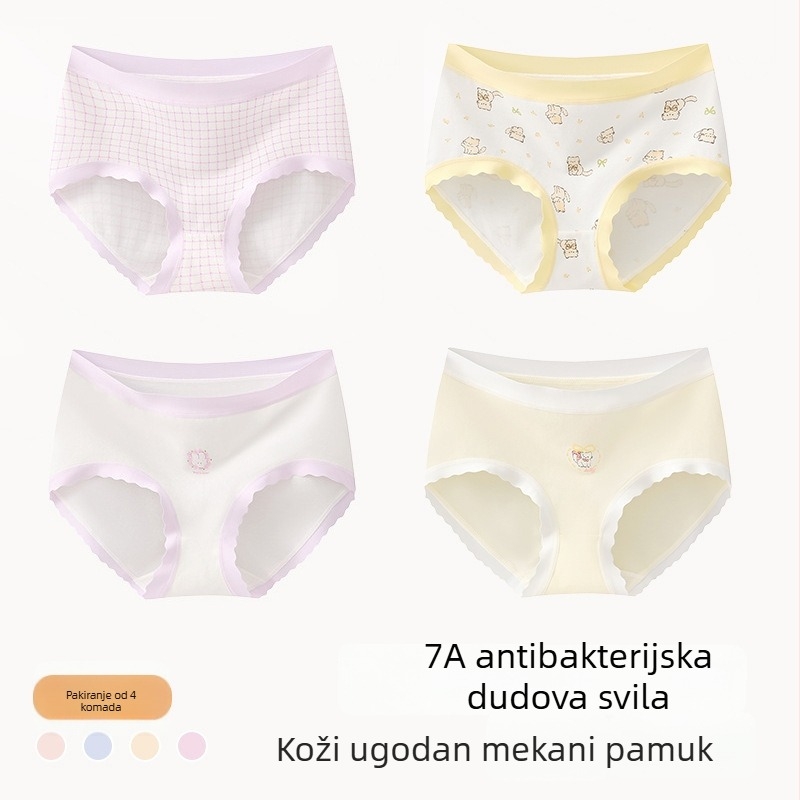 Dječje pamučne gaćice za djevojčice, Klasa A, 9–12 godina, jesen-zima, srednja visina struka, udobne donje rublje koje se ne stežu