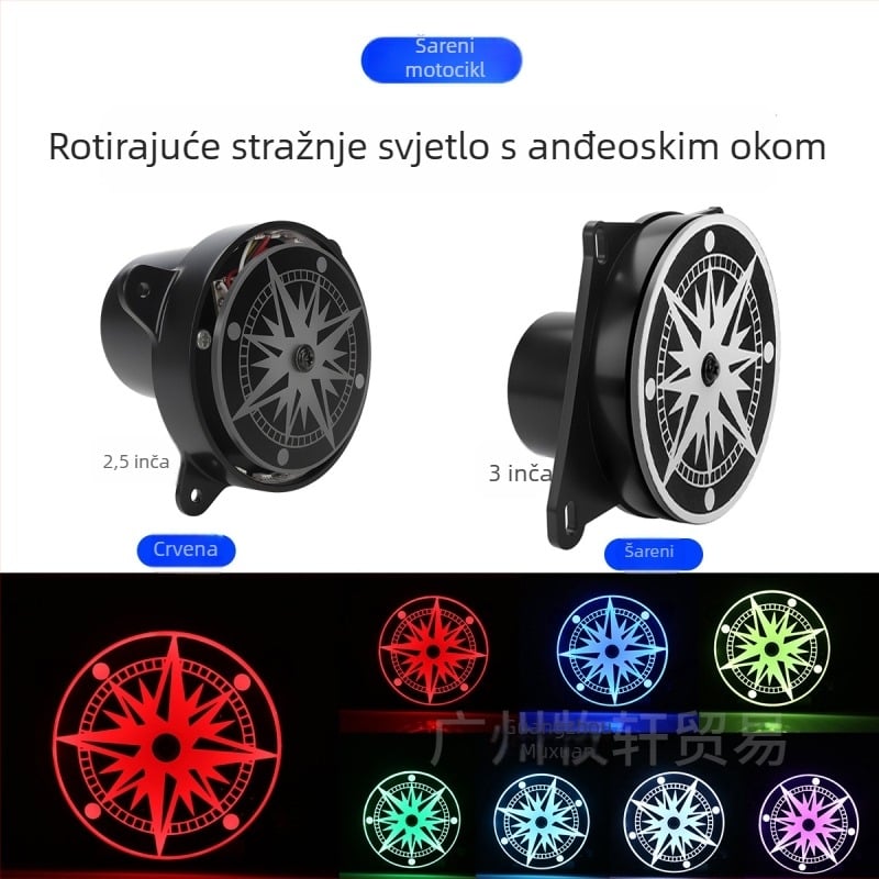 (2,5–3 inča) Rotirajuće LED svjetlo za motocikl s RGB unutarnjom lećom i integriranim stražnjim svjetlom