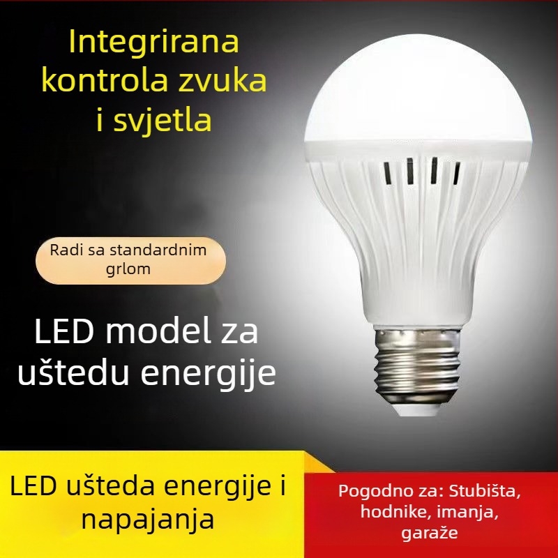 LED žarulja s bazom E27, upravljanje zvukom i svjetlom, senzor pokreta za hodnik, energetski učinkovita, kućna upotreba