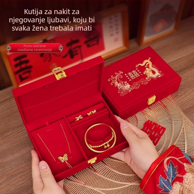 Zlatna kutija za nakit za zaruke, ženska kutija za nakit za vjenčanje, prostor za narukvice