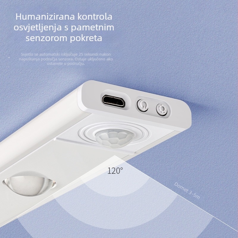Ultra-tanka pametna LED rasvjeta s senzorom pokreta, punjiva, samoljepljiva traka za ormariće i vitrine