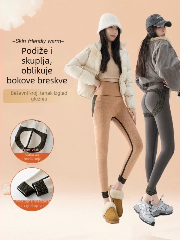 Ženske hlače Sharkskin s flis podstavom za jesen-zimu, debele, visokim strukom i učinkom podizanja stražnjice, plus veličina, Barbie stil